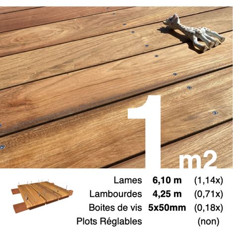 Kit terrasse bois exotique JATOBA pour 1 m² • Lames 6,1 m, lambourdes 4,25 m et visserie Inox (1/4)