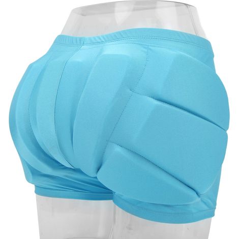 Diese weichen, hautfreundlichen, hitzebeständigen und schützenden Shorts aus Nylon und EVA eignen sich für Sportarten wie Radfahren und Skifahren. Sie sind blau und in Größe M erhältlich. (1/5)
