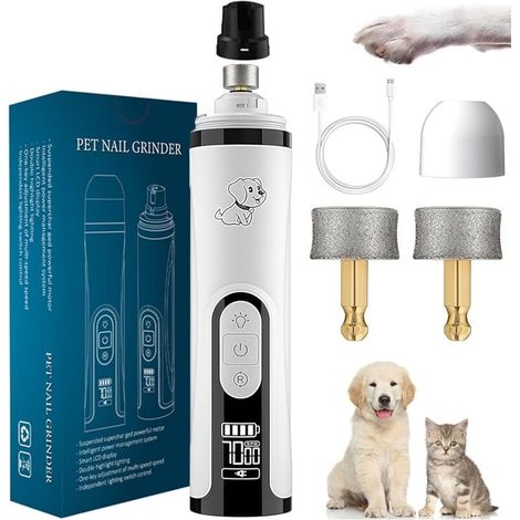 Kabellose Nagelfeile mit 3 Geschwindigkeitsstufen und LED-Licht für Hunde und Katzen, Nagelknipser mit leiser Bürste und langlebigem 2000-mAh-Akku für dicke Nägel. (1/4)