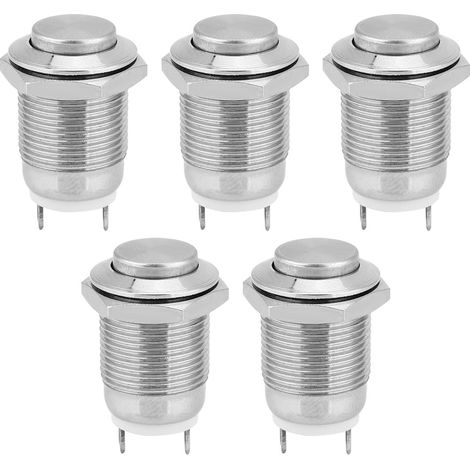 Lot de 5 interrupteurs à bouton-poussoir en métal, 1 normalement ouvert, 2 broches, étanches, à réarmement automatique (haute résistance à l'eau). (1/5)