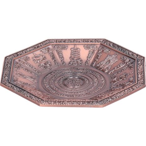 Bol à feu octogonal orné d'écritures bouddhistes et de 8 symboles de bon augure, bol à offrandes de feu, accessoires bouddhistes, rouge (1/5)