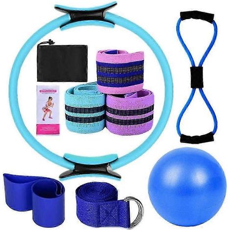 Ensemble de fitness à domicile pour femmes comprenant une bande de résistance et un ballon de yoga (bleu) (1/5)