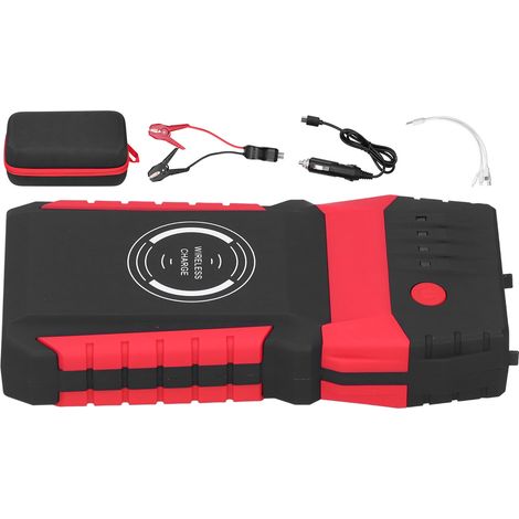 Démarreur de voiture DC12V avec chargeur sans fil, batterie externe portable, phare LED et sac EVA. (1/5)