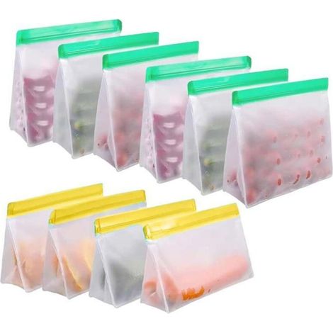 Lot de sacs congélation refermables, double zip étanche, fond plat, réutilisables, multicolores, stockage aliments (1/5)