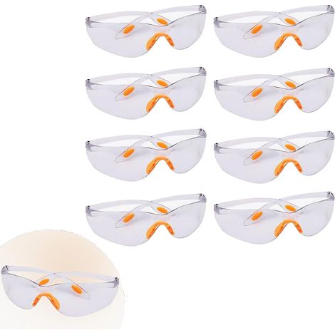 Lunettes de Protection Transparentes,Lot de 8 Lunettes de Sécurité Anti-Buée avec Pont de Nez en Caoutchouc,Lentilles Anti Rayures Idéales pour Travail Bricolage,Laboratoire,Chimie Homme (1/4)