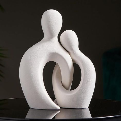 Sculpture romantique en céramique blanche, statue d'amoureux abstraite moderne pour salon, bureau, chambre à coucher, décoration intérieure (1/5)