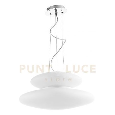 SOSPENSIONE PAGODA D.50CM 3+2 LUCI ATTACCO E27 ALTEZZA 21CM MAX 100CM CROMO E BIANCO