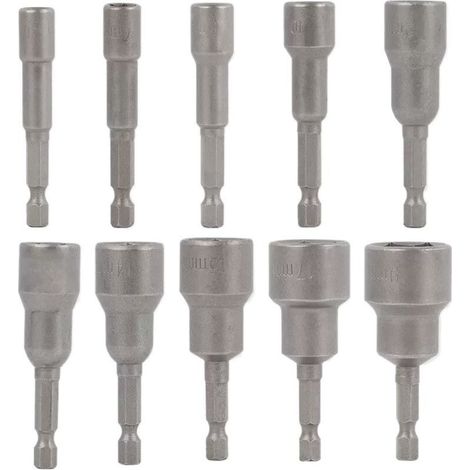 10 Pcs Embout Douille Visseuse à Choc 6-19mm Set Magnétique Hexagonale Douille Jeu de Embout Aimanté Perceuse Prise Hexagonale douille Set 1/4 Pouce pour Mandrin à Changement Rapide (1/4)