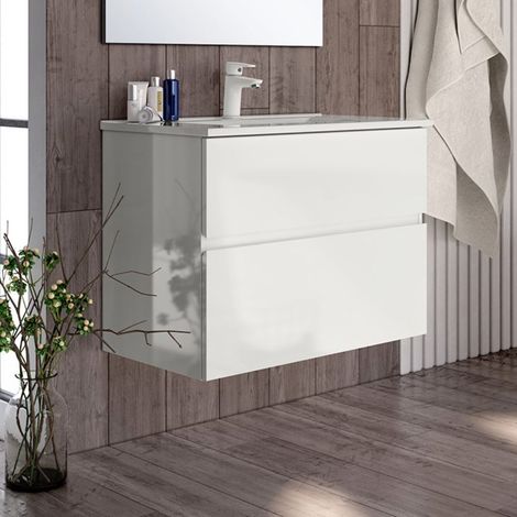 Mobile bagno sospeso Londres 2 cassetti 70x45x59H bianco laccato