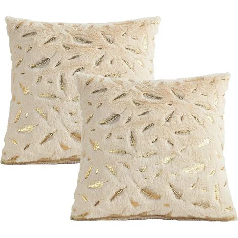 2 unidades Funda de cojín Decoración de pluma dorada Funda de cojín suave Funda de cojín de sofá Decoración de sala de estar 43x43cm (1/5)