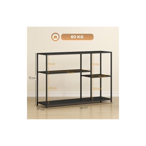 Table console noire en acier 110 x 30 x 75 cm avec 4 étagères pour couloir et salon (1/5)