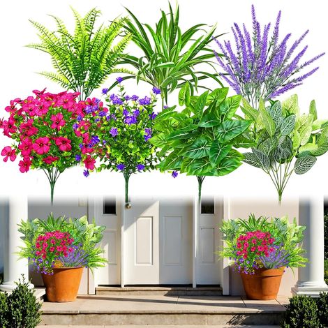 Paquet de 20 fleurs artificielles pour l'extérieur, fleurs artificielles ressemblant à de vraies, plante artificielle résistante aux UV, plantes de balcon imperméables pour boîte à fleurs, décoration (1/5)
