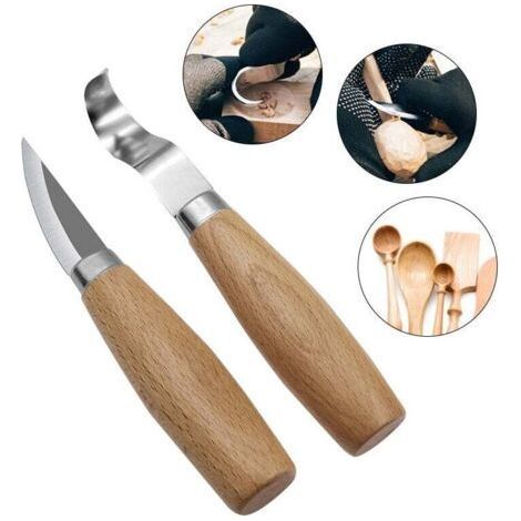 2 Pieces Carving Knife and Wooden Crooked Knife - Carving Tools with Wooden Handle (1/4)