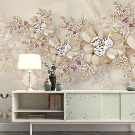 Papier peint panoramique - Fleurs Effet 3D - 130 cm x 81 cm (1/4)