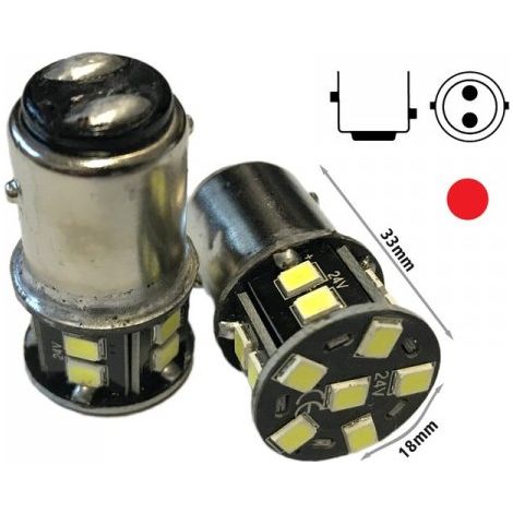 24V Lampada LED BAY15D 1157 P21/5W Rosso 16 SMD 2835 No Polarità 360° Durata Garantita (1/4)