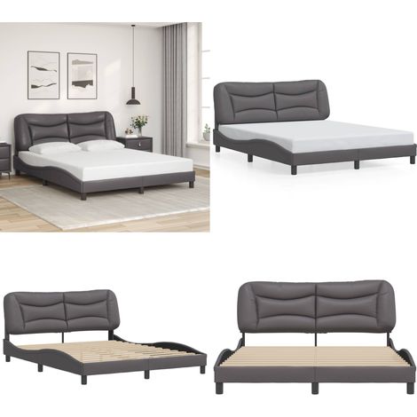 Bettgestell mit Kopfteil Grau 160x200 cm Kunstleder - Bettstell - Doppelbett - Schlafzimmermöbel - Kunstlederbettwäsche - Modernes Bett - Home & Living (1/5)