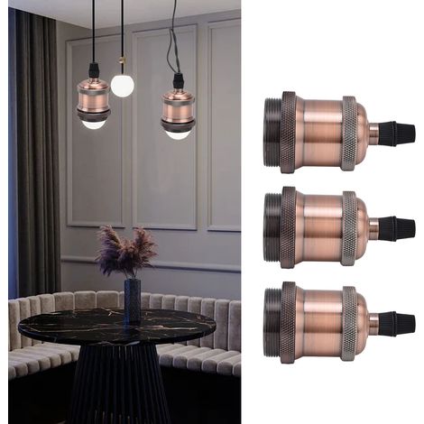 Douille de lampe en aluminium style antique avec fil de terre, culot à vis E26/E27 en métal, tête de lampe rétro, accessoires pour lampe, lot de 6, couleur bronze antique rouge (1/5)