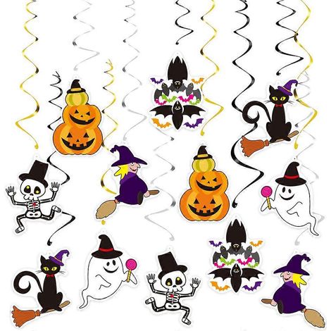 Décorations suspendues d'Halloween en spirale, 14 ornements de plafond colorés, fournitures de fête effrayantes sur le thème des citrouilles et des monstres pour la maison et l'extérieur (1/5)