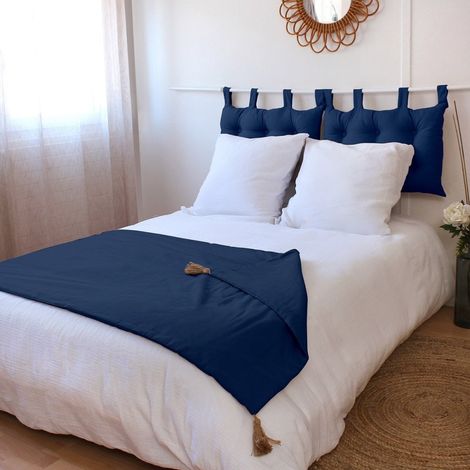 Édredon Panama 90x190 cm pompons jute marine (1/3)