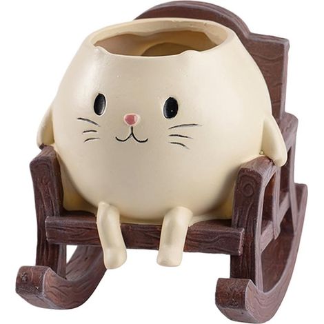 Maceta con forma de silla mecedora de gato,Maceta de resina con forma de gato adorable,decoración para el hogar,ideal para el porche (1/5)