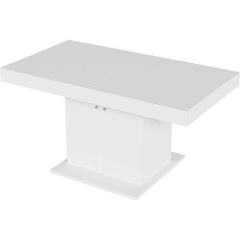 Mesa de comedor extensible rectangular 140-180 x 80 x 76 cm con almacenaje blanco HOMVRA (1/5)