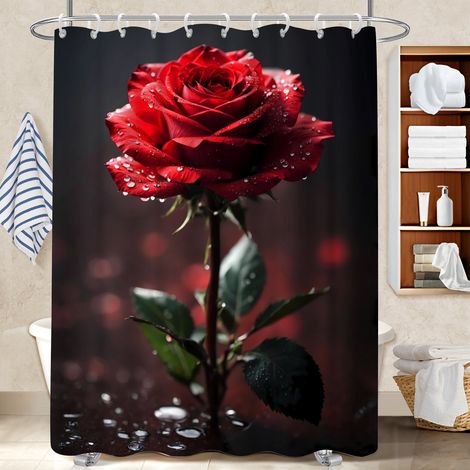 Ensemble rideau de douche polyester avec anneaux 180x180 montage sans perçage séparation douche pour célibataire actif (1/5)