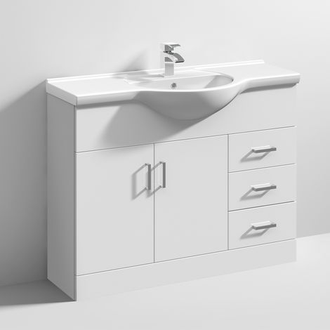 Nuie Mayford Gloss White 1050mm Vanity Unit and Curved Ceramic Basin - VTY1050 (1/3)