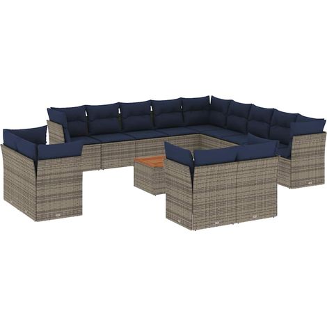 vidaXL Set Divani da Giardino 14pz con Cuscini in Polyrattan Grigio (1/5)
