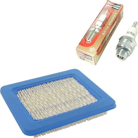 Briggs & Stratton – Kit filtre à air + bougie Champion RJ19LM – Compatible modèles Quantum, Intek, 625, 650, 675, 80200, 82200, 83400 – Dimensions filtre 132x115x20mm