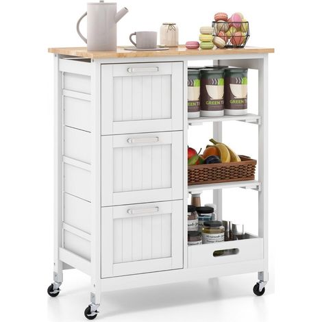 Carrello da cucina con ruote e 2 ripiani bianco