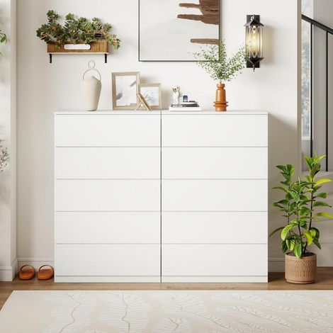 Commode 5 tiroirs blanche lot de 2, meuble de rangement moderne pour chambre et salon (1/5)