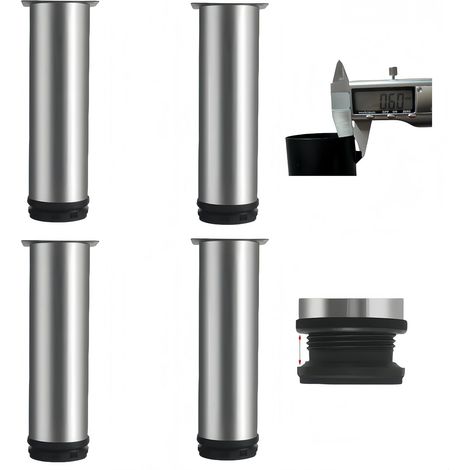 4 pezzi Gambe per mobili regolabili in acciaio inossidabile (0,6 mm), antiruggine, base antiscivolo in ABS, gambe per mobili regolabili (0-15 mm) per TV, tavolo, cucina, bagno (argento, 10 cm)