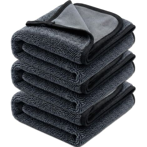 Lot de 3 Chiffons Microfibre Voiture 600 GSM, Chiffon de Nettoyage sans Rayures, Lavettes Super Absorbantes en Microfibre, pour Cabine de Douche, Voiture, Maison, Camping 40 x 60 cm 30 x 40 cm (1/5)