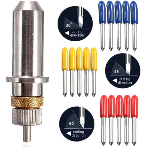GROOFOO 15pcs 30/45/60 Degrés Vinyle Cutter Lame pour Roland Plotter avec Support de Lame Outil Accessoires Forets 15x Lames pour Traceur de Coupe GROOFOO (1/5)