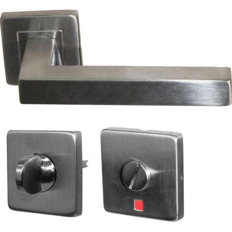 Paire de Poignées de Porte Carrées KLOSE besser Sur Rosaces "Carrées" Inox 304 "NELLY" +1 Paire de rosaces condamnation + voyant