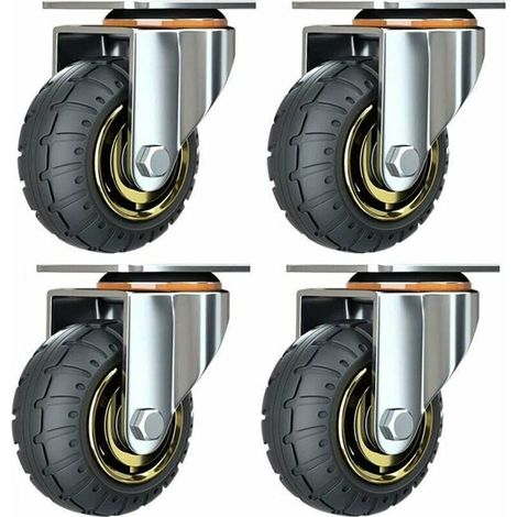 Kit de 4 roues universelles de 3 pouces sans freins Roues de chariot silencieux Roues universelles oulettes Pivotantes 75mm Roues Plaques Industrielles Transport Roulettes pour meubles (1/4)