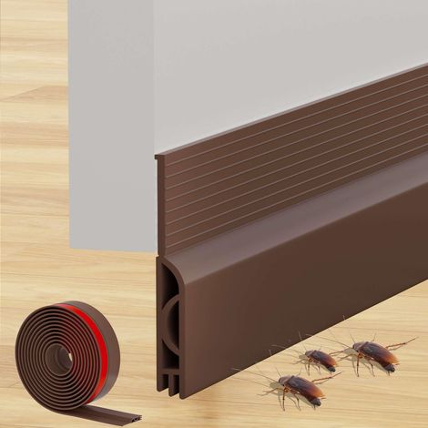 Bas de Porte Isolant 200 cm, Auto-Adhésif Boudin de Porte, Silicone Dessous de Porte Anti Froid Isolation Phonique Thermique, pour D'entrée, Interieur (200 x 5cm,Marron) (1/5)