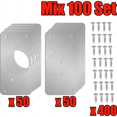 (Mix-100Sets) Kits de réparation de charnières pour meubles de cuisine : plaques de fixation en acier inoxydable avec vis de montage. (1/5)