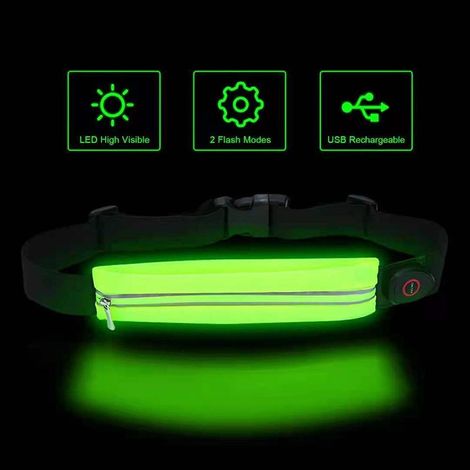 Ceinture lumineuse LED rechargeable USB pour vélo et randonnée, bande réfléchissante ajustable avec fermeture éclair (1/3)