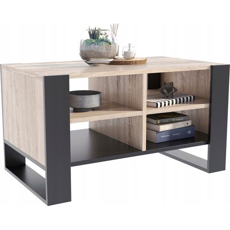 Tavolino da caffè Loft Figa Bench, rovere Sonoma/nero, per il soggiorno con mensola LOFT (1/4)