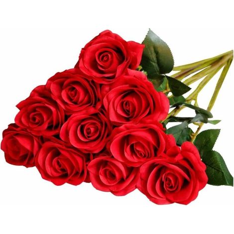 MINKUROW 6 Piezas De Rosas Artificiales De Tela De Seda, Flores Falsas, Ramo De Boda Para El Hogar, Jardín, Fiesta De Cumpleaños, Decoración De Boda (Rojo) (1/5)