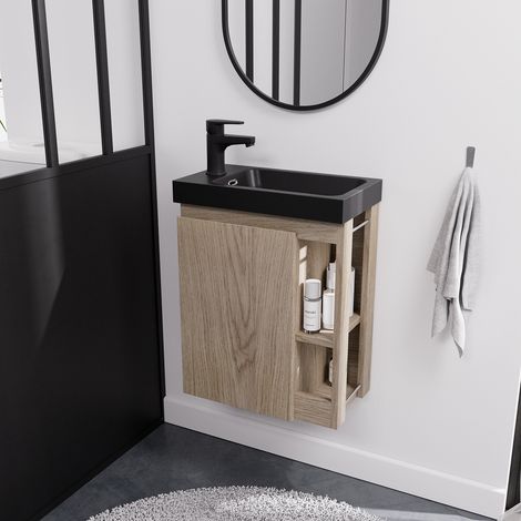 Mobile lavabo sospeso MILTON L.41,5 x P.23,5 cm rettangolare rovere con lavabo nero