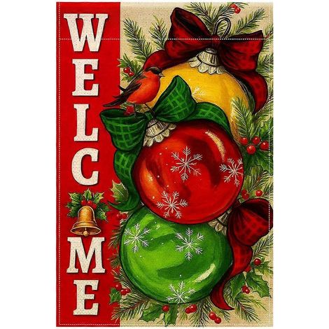 Décoration de Noël unique : boule, drapeau de bienvenue pour jardin, décoration extérieure pour cour, drapeau de maison, décorations de bienvenue (mât non inclus). (1/5)