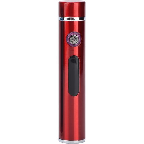 Briquet électrique portable USB rechargeable à arc LED, anti-vent, avec indicateur de batterie, finition brossée rouge (1/5)