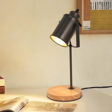 lampe de chevet E27 Industrielle,lampe a poser Métal gris foncé,Base en Bois, lampes de table Vintage avec Interrupteur 1.8M, Petite Lampe de Table pour Chambrer ,Salon Bureau, Bar (1/5)