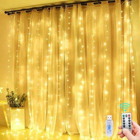 Guirlandes Lumineuses d'intérieur, 3 m × 3 m, 300 LEDs avec 8 Modes Télécommande luminosité réglable, Decoration de Ramadan, Chambre, Fenêtre, Noël (Blanc chaud)