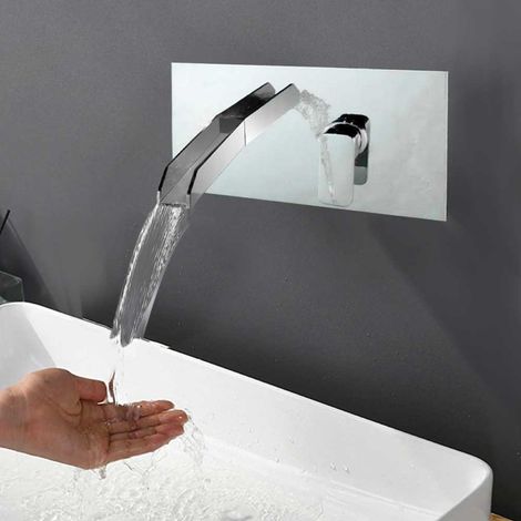Robinet cascade LED Mitigeur murale pour lavabo ou baignoire lumineux chromé (1/4)