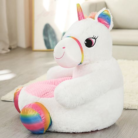 Fauteuil Enfant Forme Animal Peluche Courte Coton PP Confortable Respirant 50x50x45cm