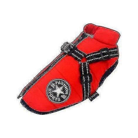 Große Hundejacke mit Geschirr, warme und wasserdichte Winterkleidung für Hunde. – M-Rot (1/4)