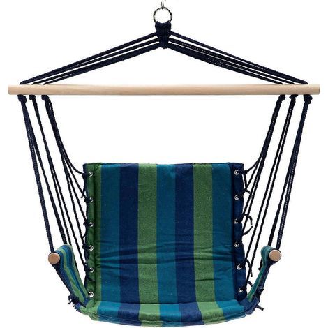 Fauteuil suspendu hamac avec accoudoirs. siège de terrasse avec poteaux de support en bois. chaise d'extérieur tressée avec anneaux et cordes de sécurité antidérapants (1/5)